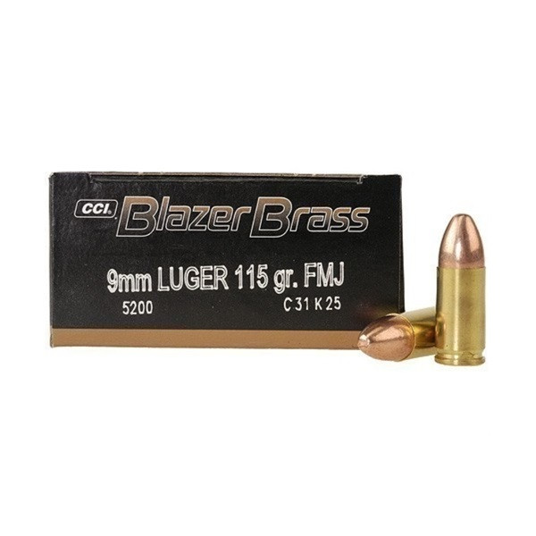 CCI Blazer Brass Handgun Ammo 9mm 115-Grain 50-Rounds Bra...